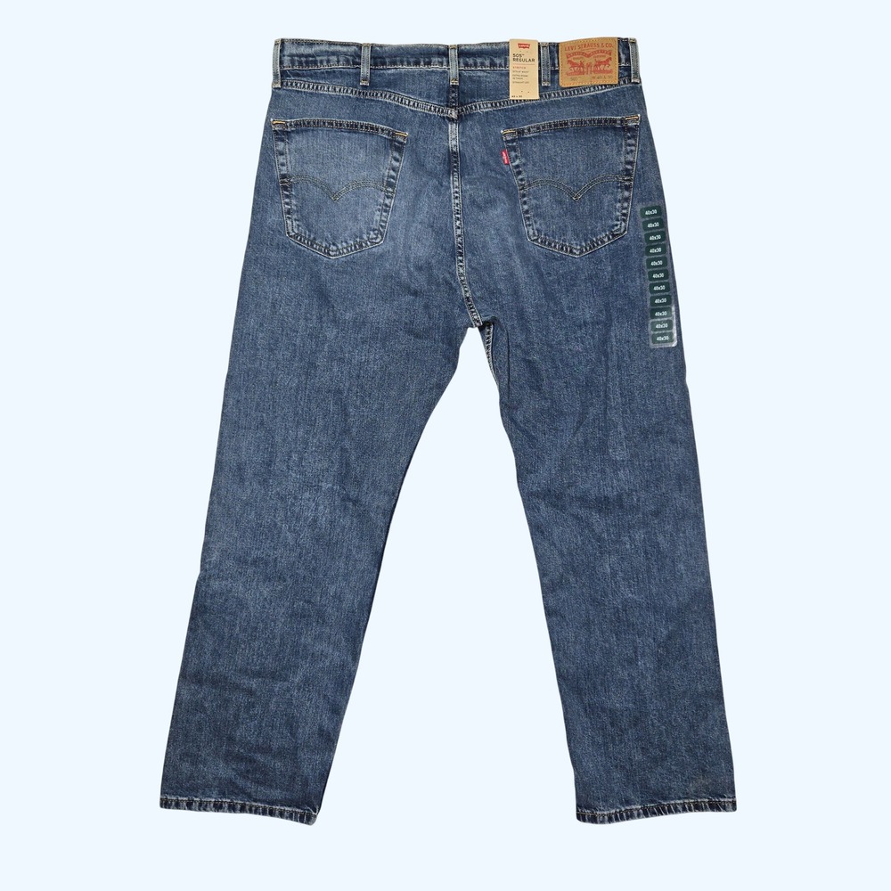NEW Levis 505 Regular Fit Straight Leg Jeans Mens 40x30 Blue Denim Stretch - Picture 5 of 8